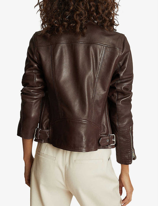 Women’s Chocolate Brown Biker Leather Jacket | Avanzar Leather