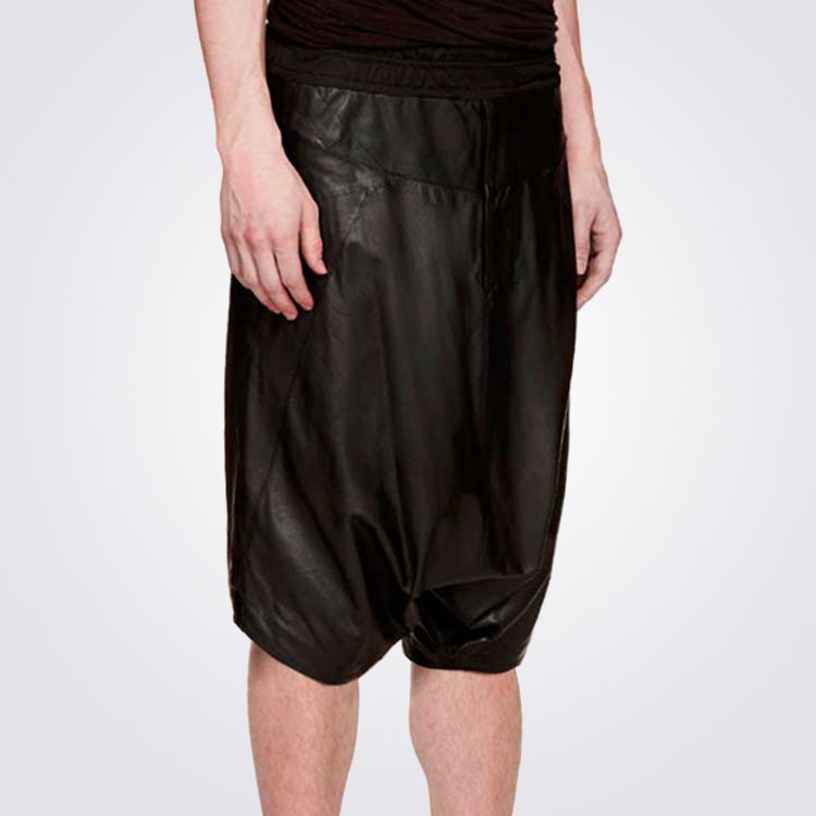 Men’s Black Leather Drop Crotch Shorts – Avanzar Leather