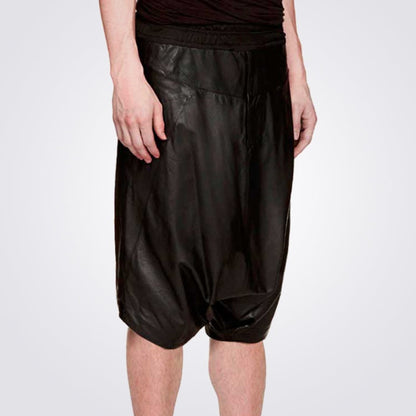 Men’s Black Leather Drop Crotch Shorts – Avanzar Leather