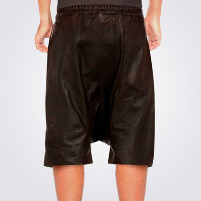 Men’s Black Leather Drawstring Shorts – Avanzar Leather