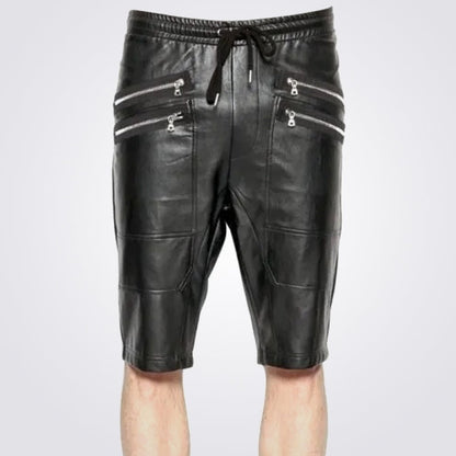 Men’s Lambskin Black Leather Elastic Waist Shorts – Avanzar Leather