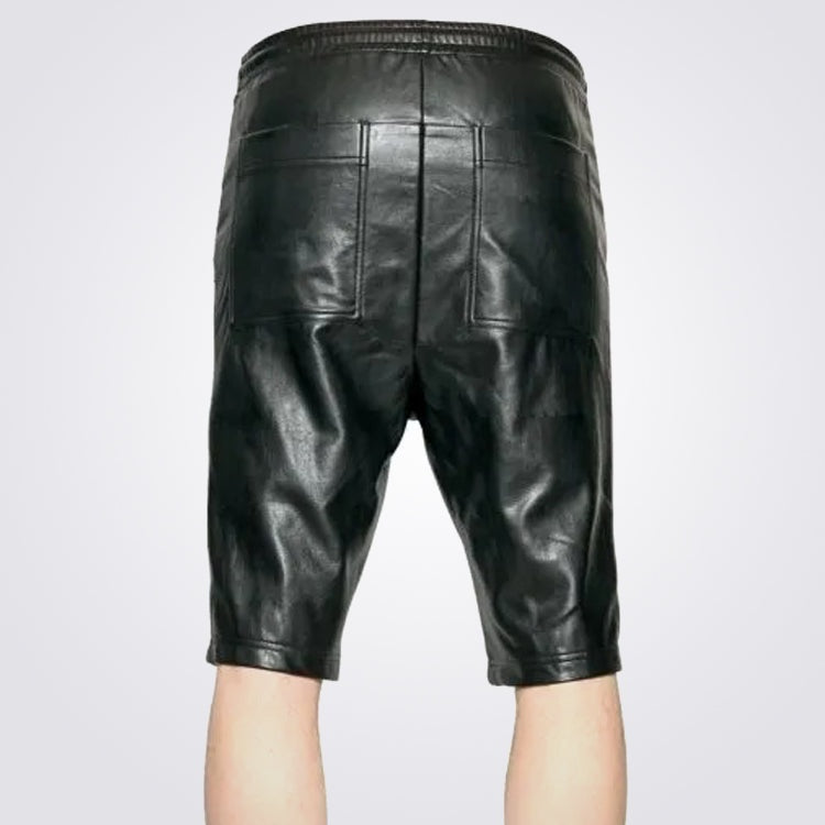 Men’s Lambskin Black Leather Elastic Waist Shorts – Avanzar Leather