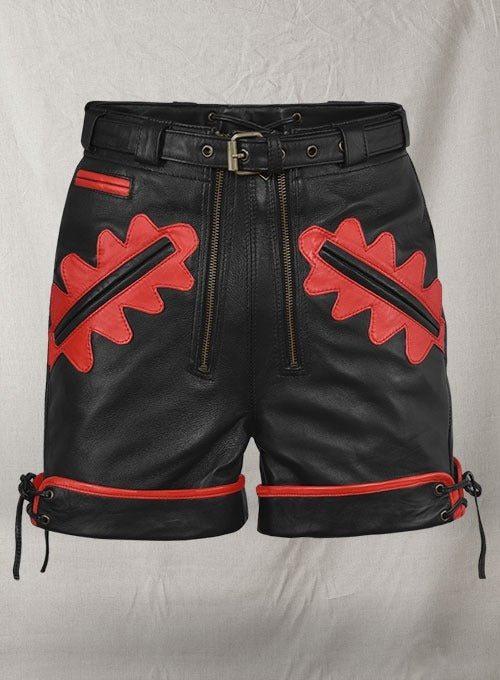 Men’s Black Leather Shorts with Red Accents – Avanzar Leather