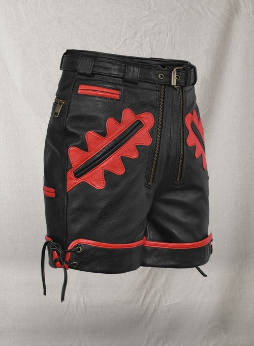 Men’s Black Leather Shorts with Red Accents – Avanzar Leather