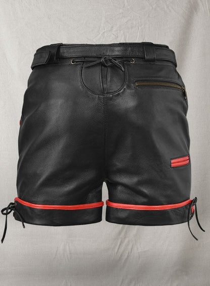 Men’s Black Leather Shorts with Red Accents – Avanzar Leather