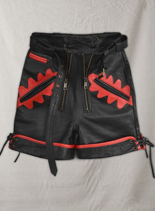 Men’s Black Leather Shorts with Red Accents – Avanzar Leather