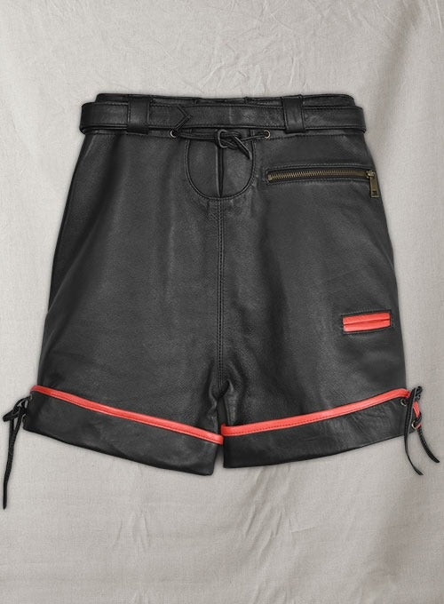 Men’s Black Leather Shorts with Red Accents – Avanzar Leather