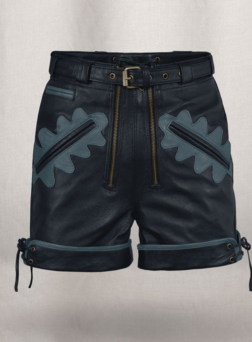 Men’s Dark Blue Leather Shorts with Light Blue Accents – Avanzar Leather