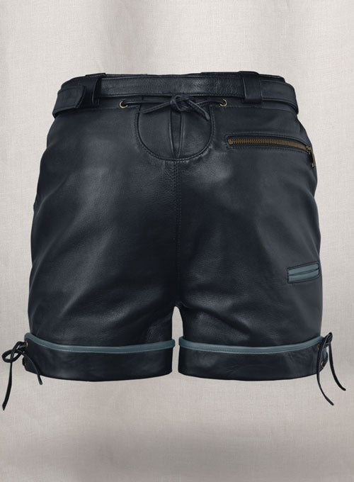 Men’s Dark Blue Leather Shorts with Light Blue Accents – Avanzar Leather