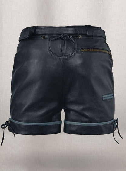 Men’s Dark Blue Leather Shorts with Light Blue Accents – Avanzar Leather
