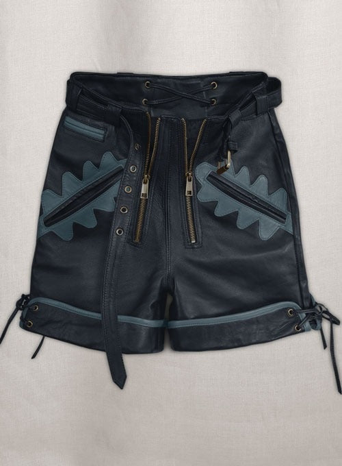 Men’s Dark Blue Leather Shorts with Light Blue Accents – Avanzar Leather