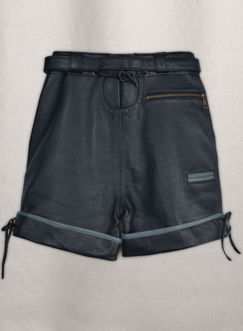 Men’s Dark Blue Leather Shorts with Light Blue Accents – Avanzar Leather