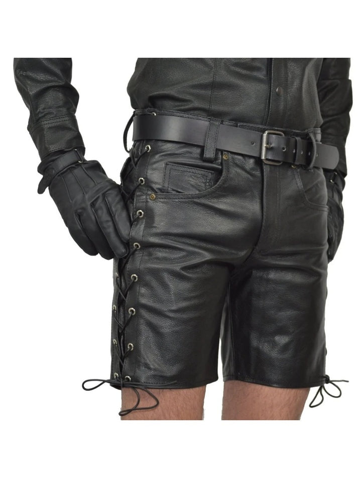 Men’s Black Leather Lace-Up Side Shorts – Avanzar Leather
