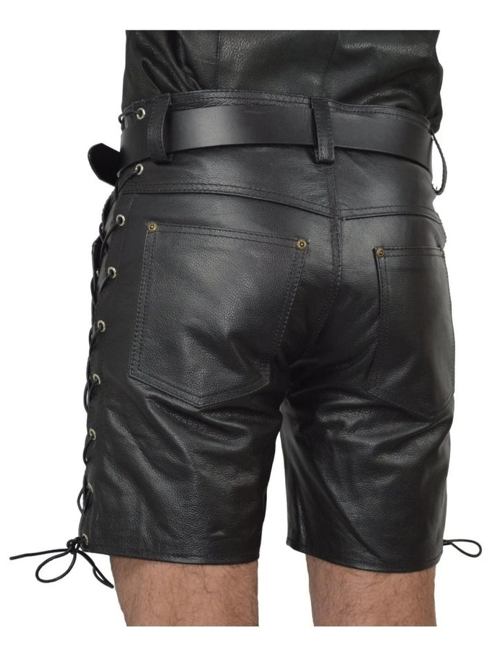 Men’s Black Leather Lace-Up Side Shorts – Avanzar Leather