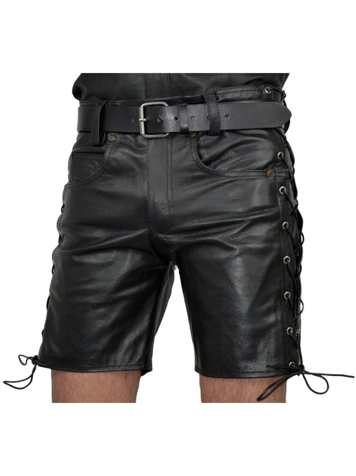 Men’s Black Leather Lace-Up Side Shorts – Avanzar Leather