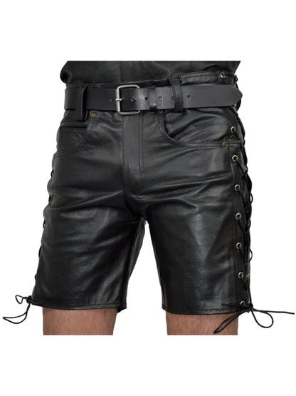 Men’s Black Leather Lace-Up Side Shorts – Avanzar Leather