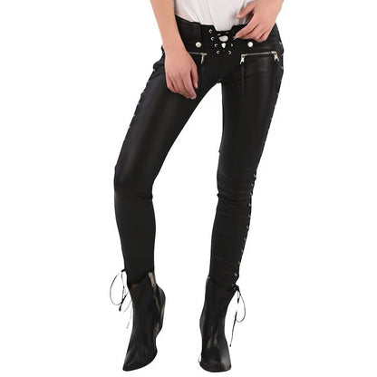 Women’s Black Leather Biker Pants