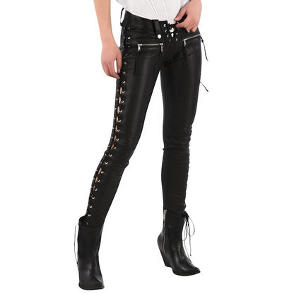 Women’s Black Leather Biker Pants