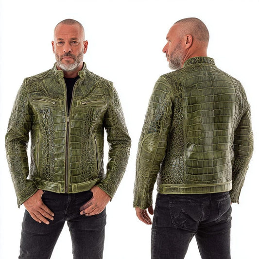 Green Crocodile Leather Jacket for Men