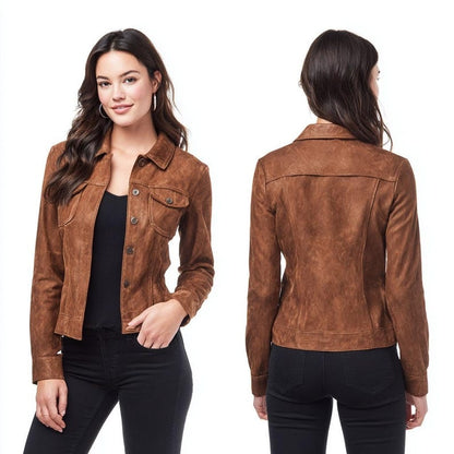 Women’s Suede Leather Jacket Classic Vintage Western Style