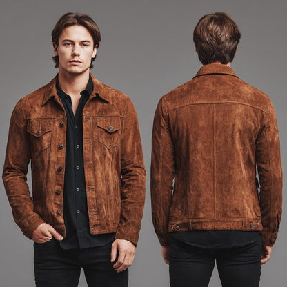 Men’s Suede Leather Jacket Classic Vintage Style Coat