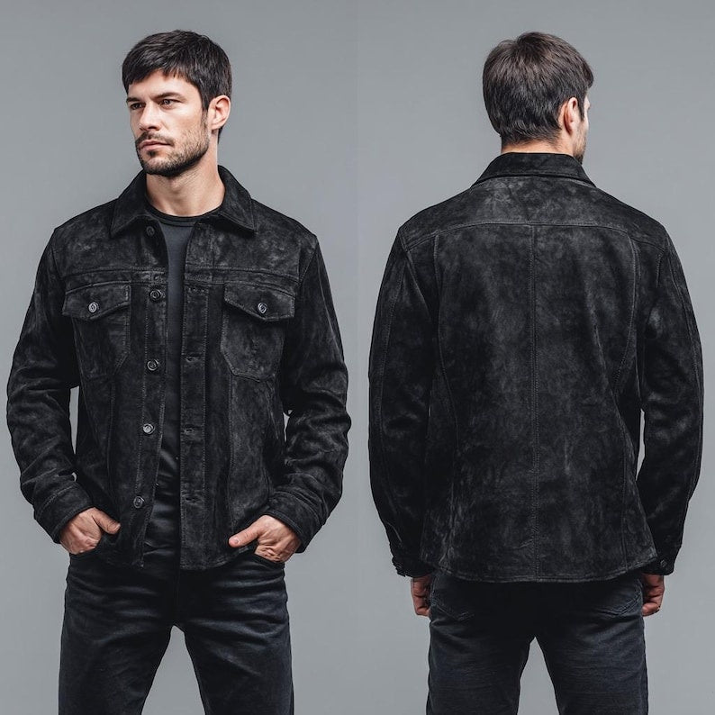 Men’s Suede Leather Jacket Classic Vintage Style Coat