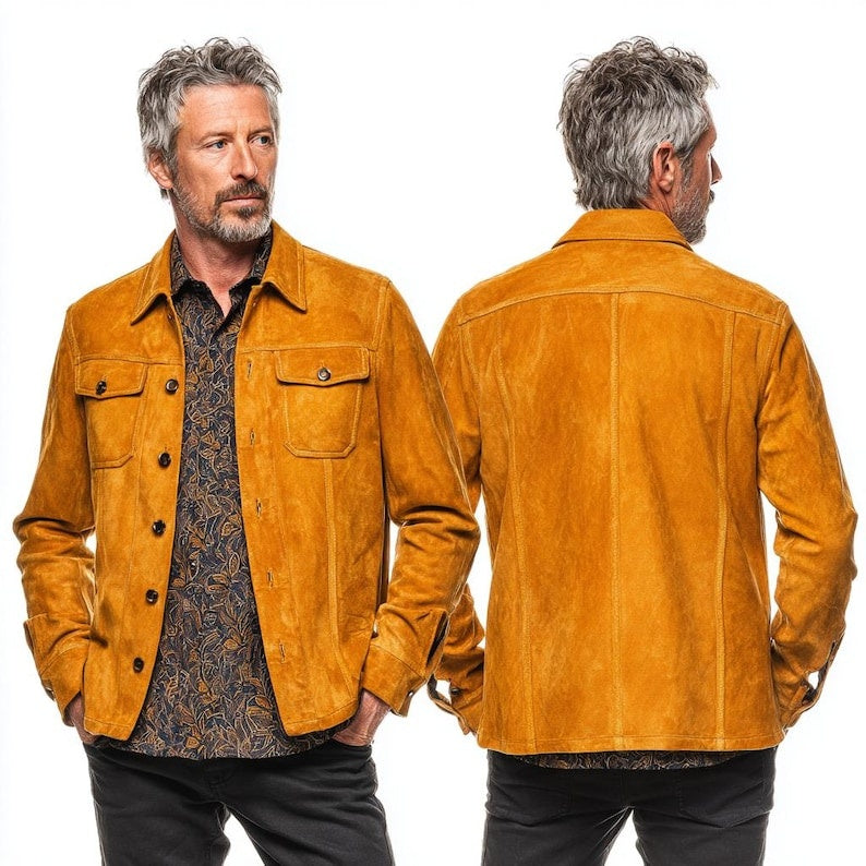 Men’s Suede Leather Jacket Classic Vintage Style Coat