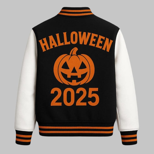 Custom Halloween 2025 Varsity Jacket with Pumpkin Embroidery