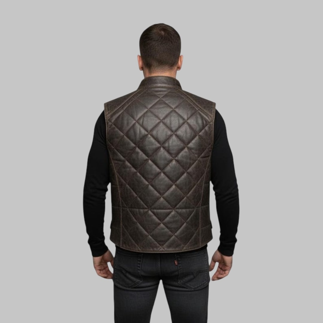 Men Handmade Leather Bubble Vest Genuine Sleeveless Puffer Jacket