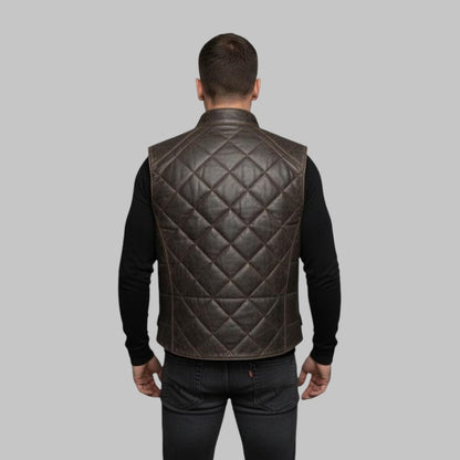 Men Handmade Leather Bubble Vest Genuine Sleeveless Puffer Jacket