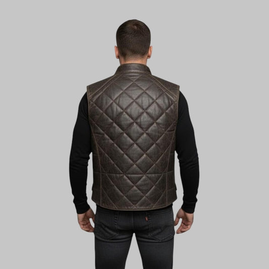 Men Handmade Leather Bubble Vest Genuine Sleeveless Puffer Jacket