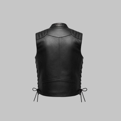 Men’s Black Genuine Leather Vest Rugged Sleeveless Jacket