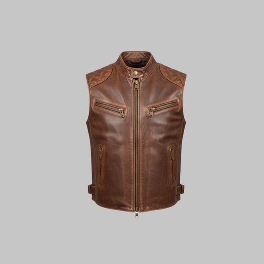 Handmade Men’s Leather Motorcycle Vest  Classic Rugged Sleeveless Style