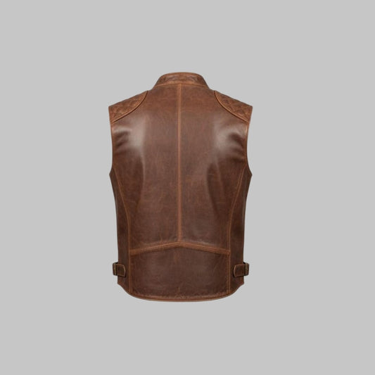 Handmade Men’s Leather Motorcycle Vest  Classic Rugged Sleeveless Style