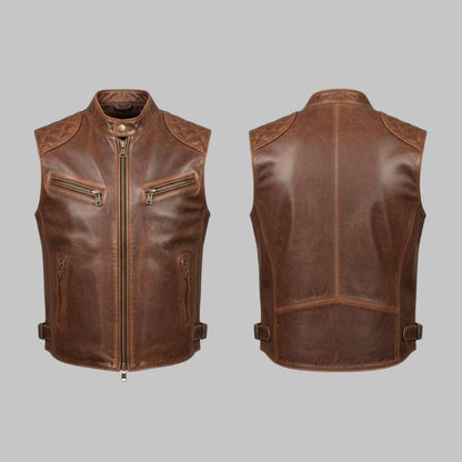 Handmade Men’s Leather Motorcycle Vest  Classic Rugged Sleeveless Style
