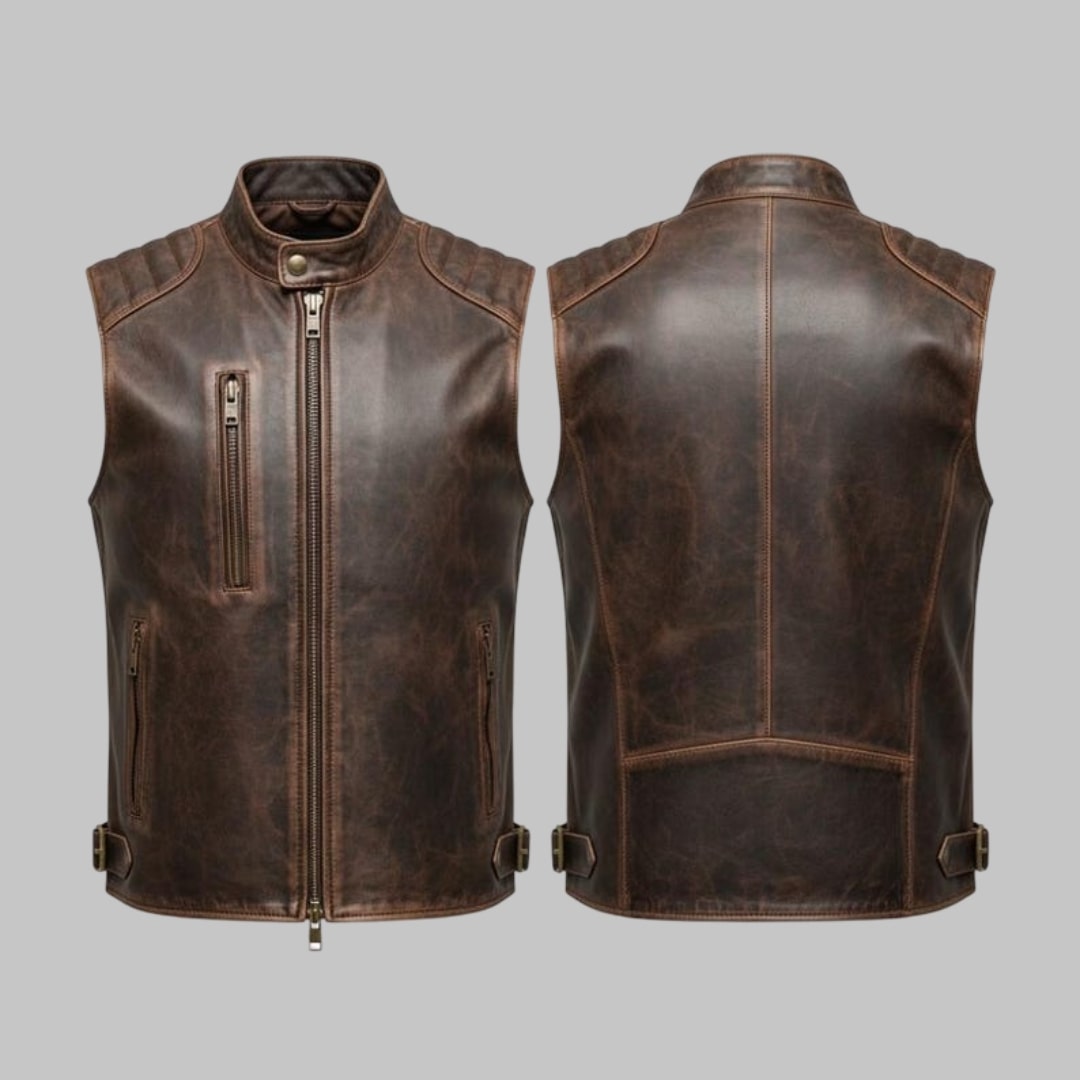 Men’s Premium Leather Vest Rugged Vintage Style Outerwear