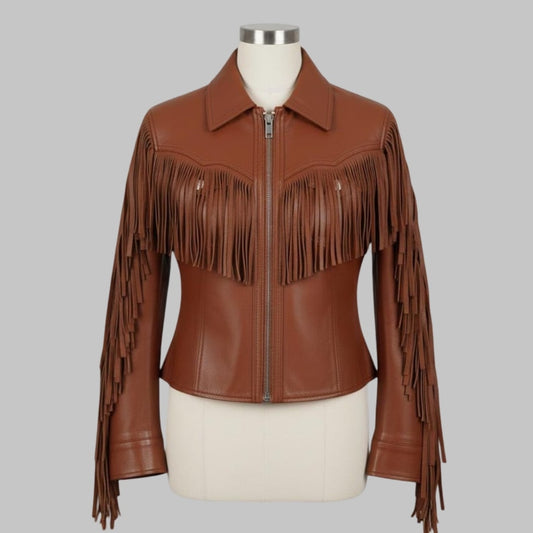 Genuine Leather Fringe Western Jacket for Women Boho Cowgirl