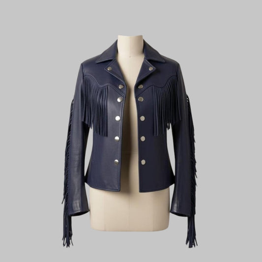 Vintage Western Leather Jacket for Women Cowgirl Boho Fringe