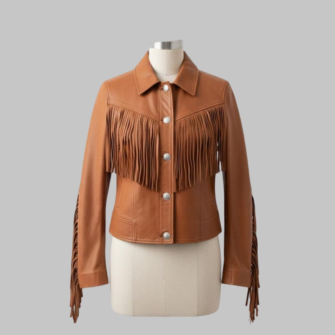 Vintage Cowgirl Leather Fringe Jacket for Women Western Boho