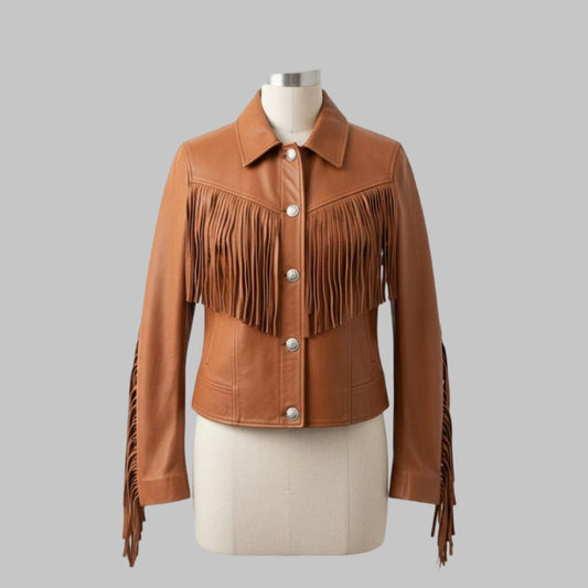Vintage Cowgirl Leather Fringe Jacket for Women Western Boho