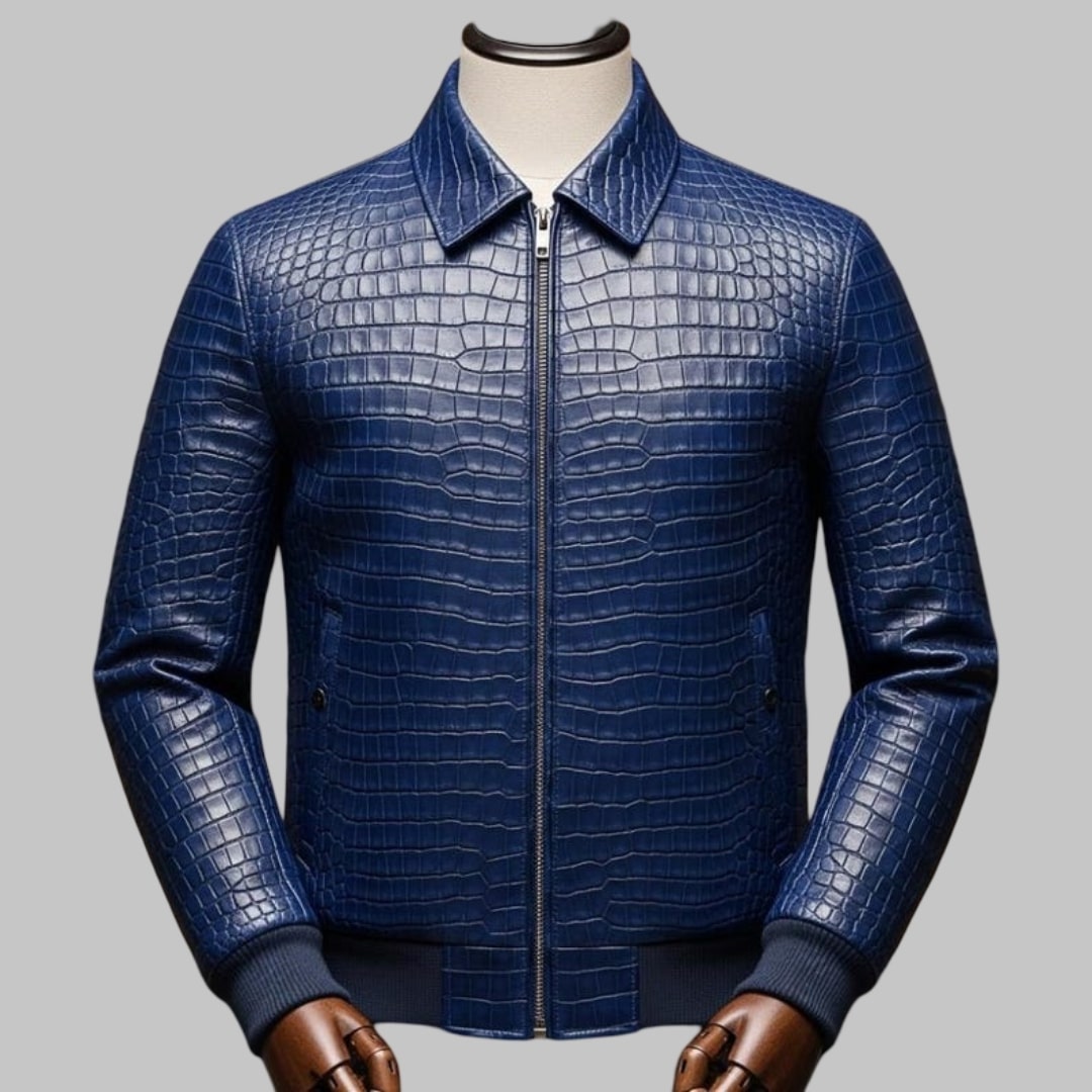 Exotic Crocodile Embossed Leather Jacket for Men Handmade Luxury