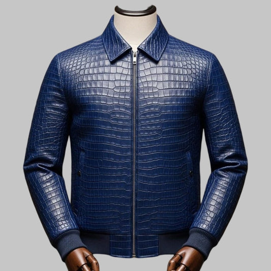 Exotic Crocodile Embossed Leather Jacket for Men Handmade Luxury