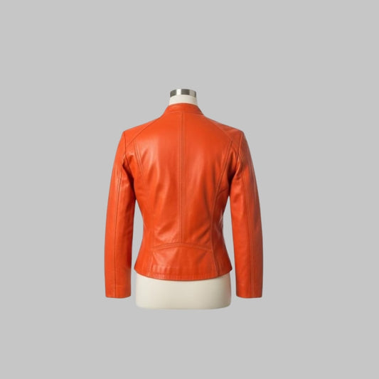 Stylish Women’s Orange Leather Jacket Lightweight Handmade Premium Quality