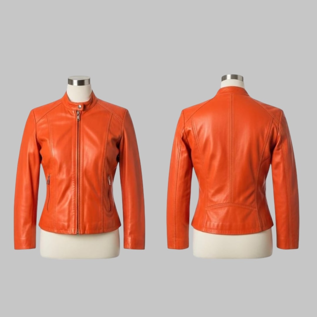 Stylish Women’s Orange Leather Jacket Lightweight Handmade Premium Quality