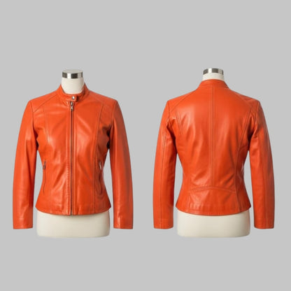 Stylish Women’s Orange Leather Jacket Lightweight Handmade Premium Quality