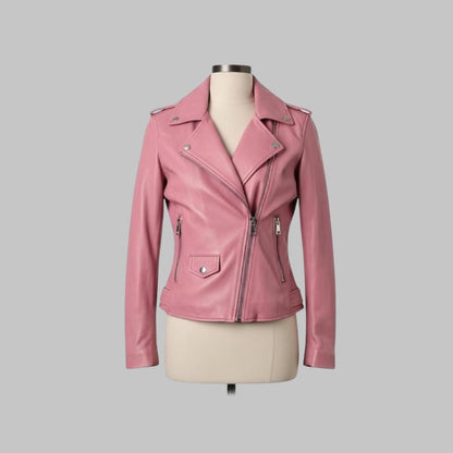 Women’s Pink Leather Jacket – Handmade Biker Style