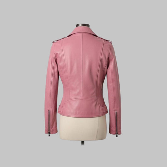 Women’s Pink Leather Jacket – Handmade Biker Style