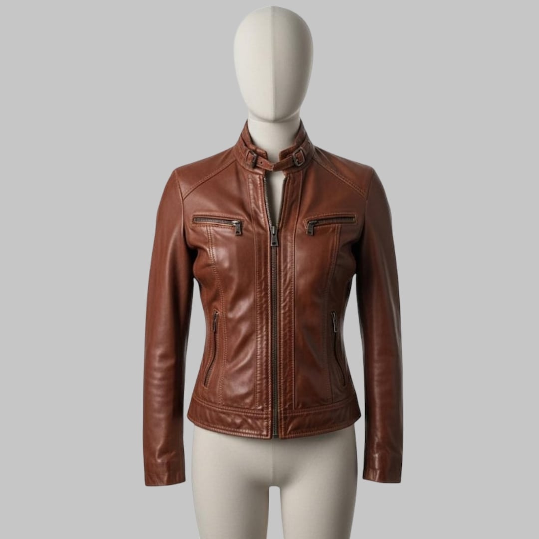 Vintage Women’s Lambskin Leather Biker Jacket Slim Fit Moto Style