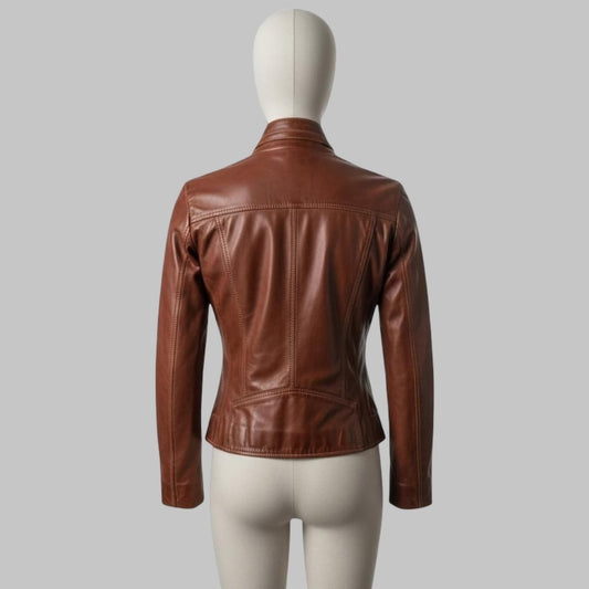 Vintage Women’s Lambskin Leather Biker Jacket Slim Fit Moto Style