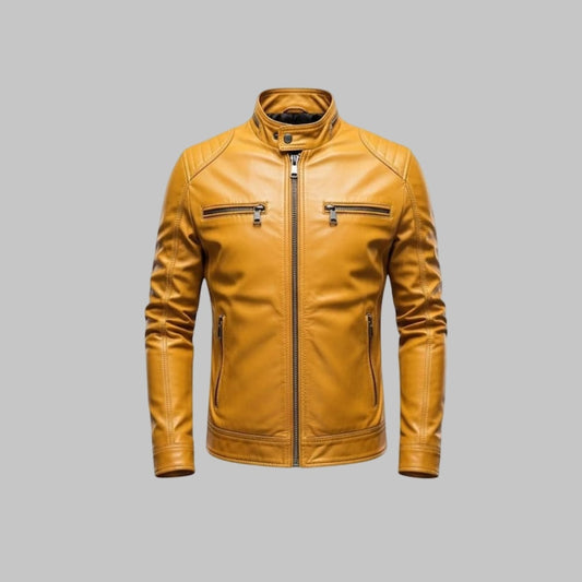 Men’s Yellow Leather Jacket Handmade Custom Fit Genuine Leather